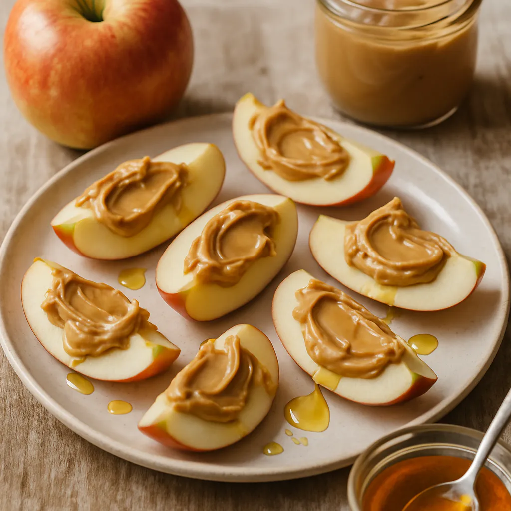Apfelschnitze mit Erdnussbutter