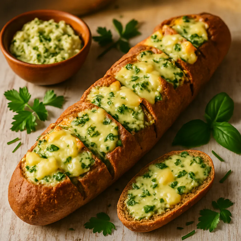 Baguette mit Kräuterbutter und Käse