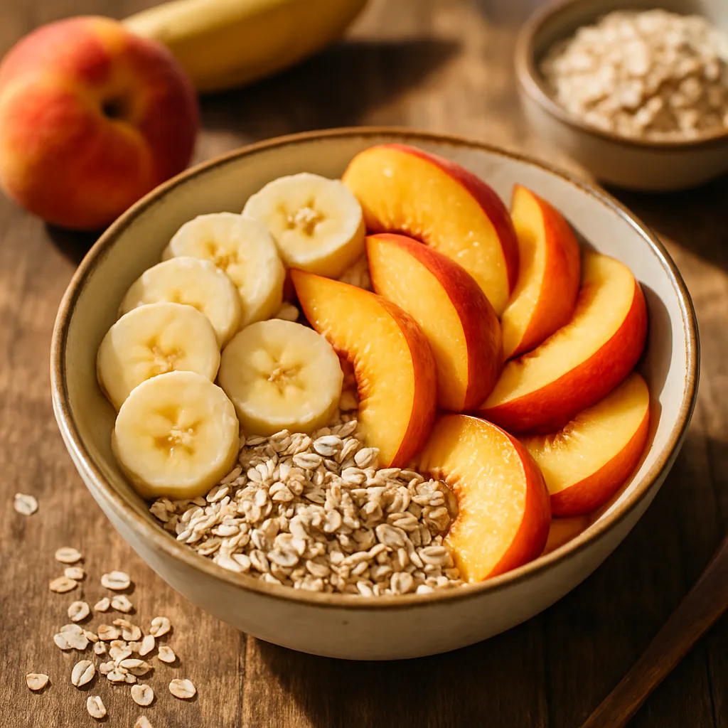 Bananen-Pfirsich-Frühstücks-Bowl