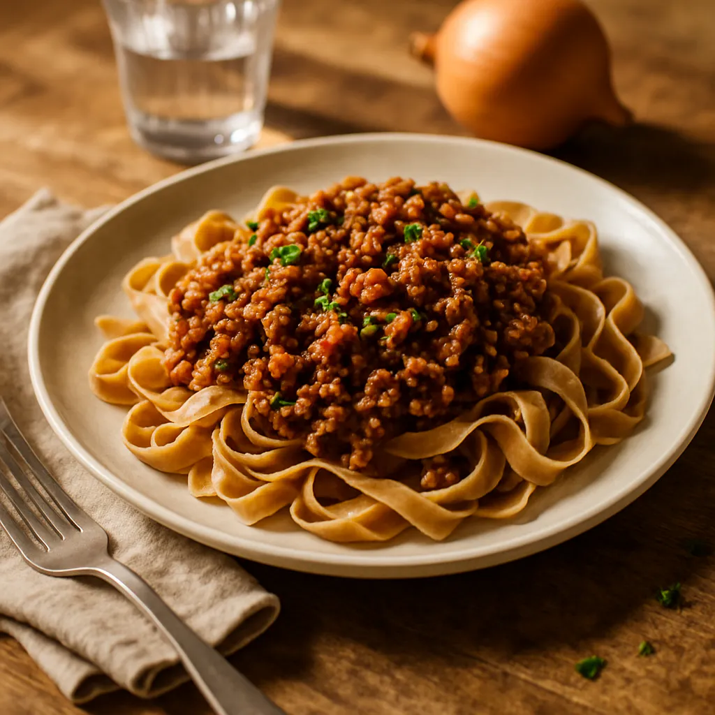 Bandnudeln mit Rinderhack-Bolognese