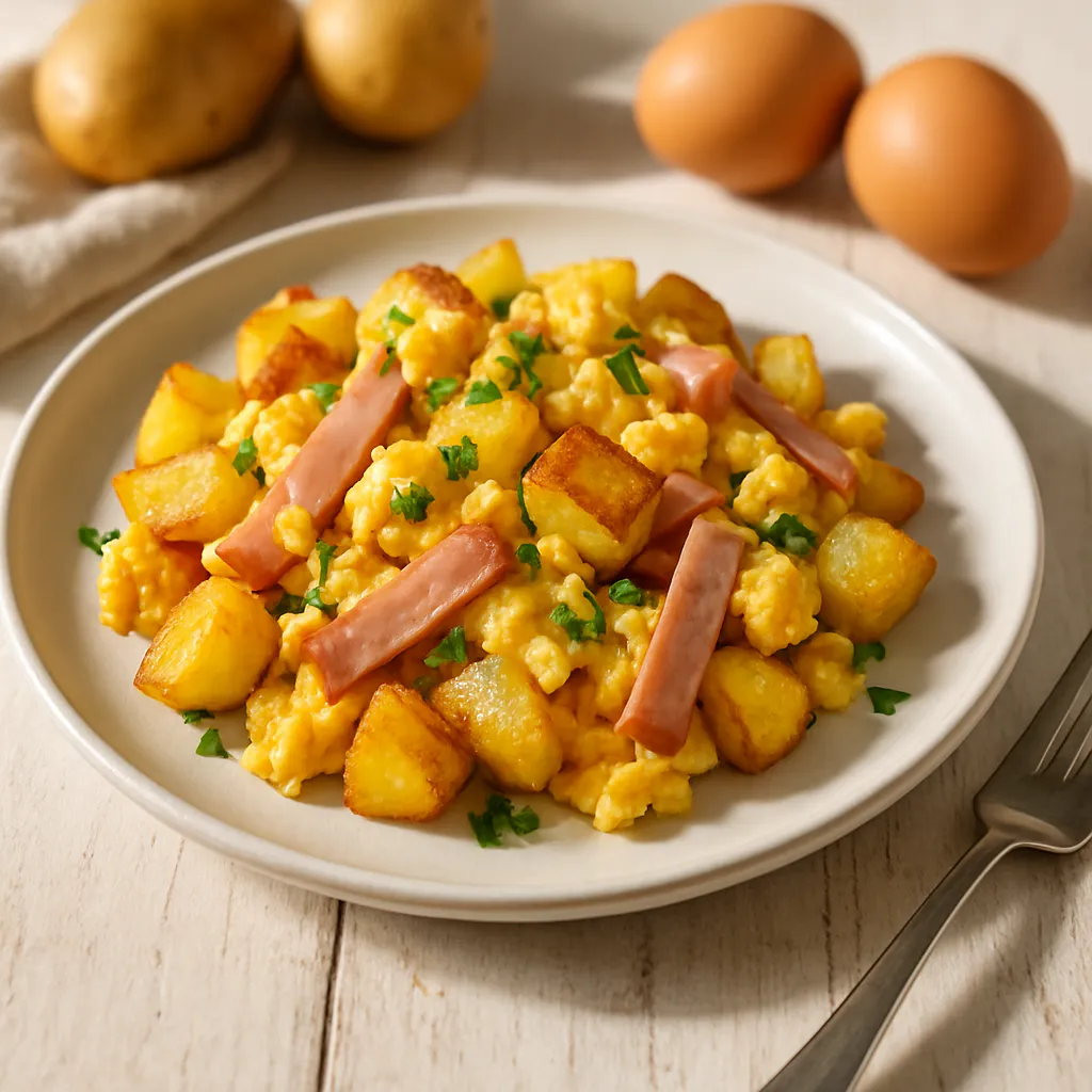 Bauernfrühstück Light mit Schinken und Kartoffeln
