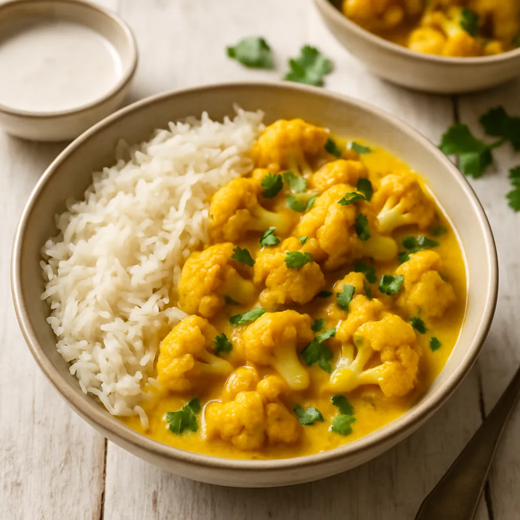 Blumenkohl-Curry mit Basmatireis und Kokosmilch