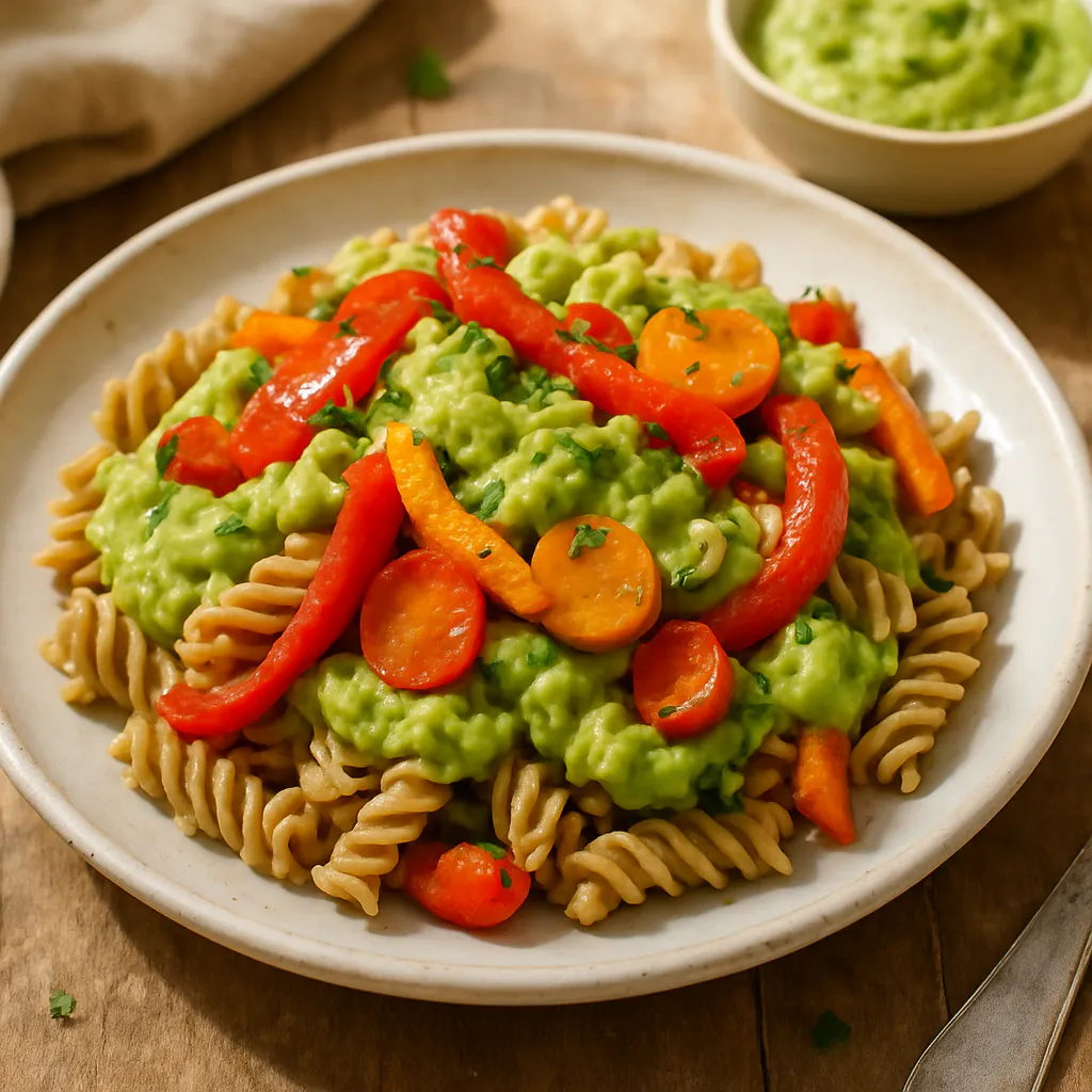 Bunte Rüben-Pasta mit cremiger Avocado-Sauce