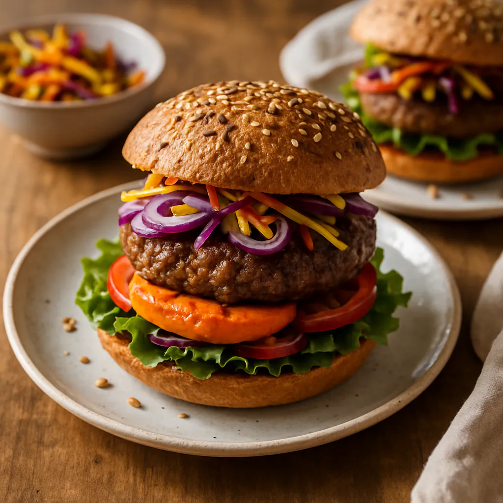 Bunter Süßkartoffel-Hackfleisch-Burger