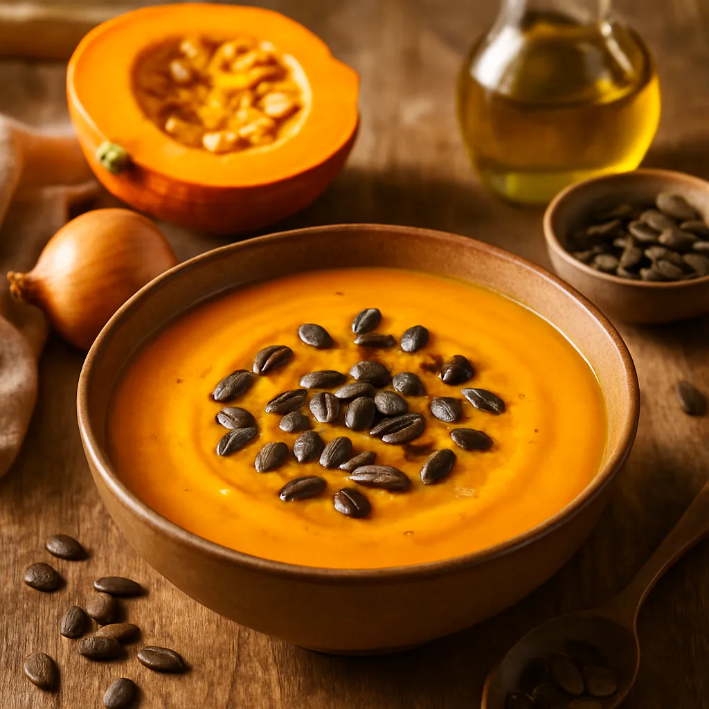 Cremige Kürbissuppe mit gerösteten Kürbiskernen