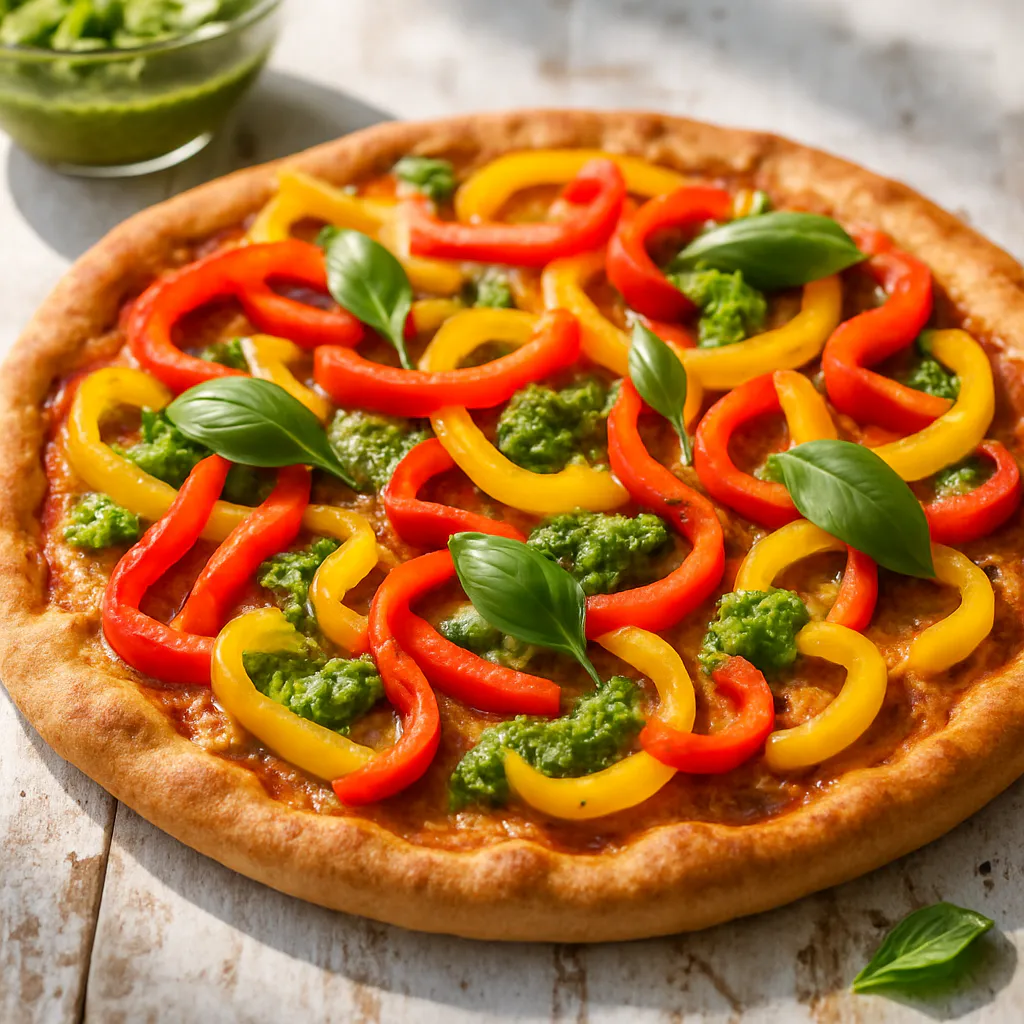 Dinkel-Pizza mit Paprika und mildem Pesto