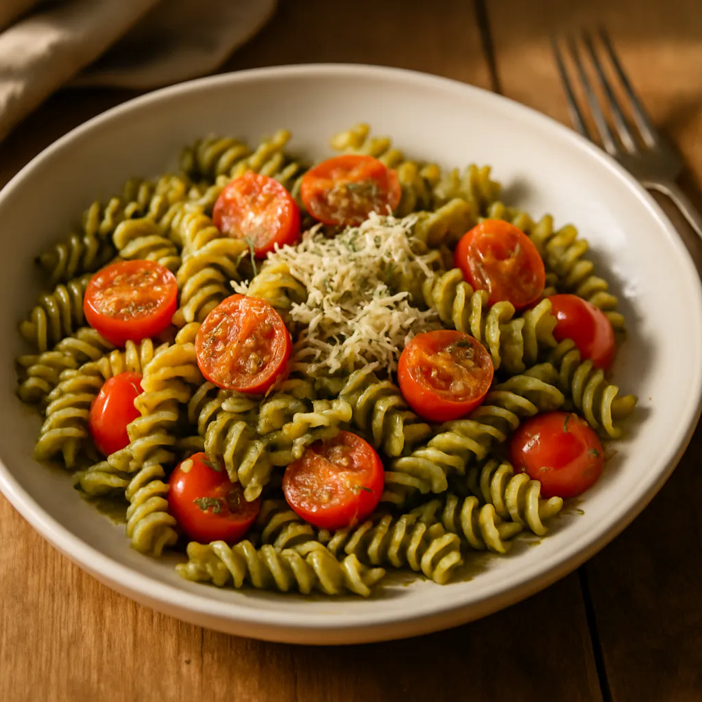 Erbsen-Pasta mit frischen Tomaten und Parmesan