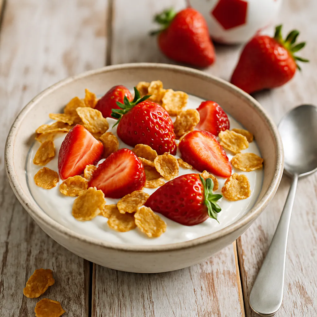 Erdbeer-Quark mit Cornflakes