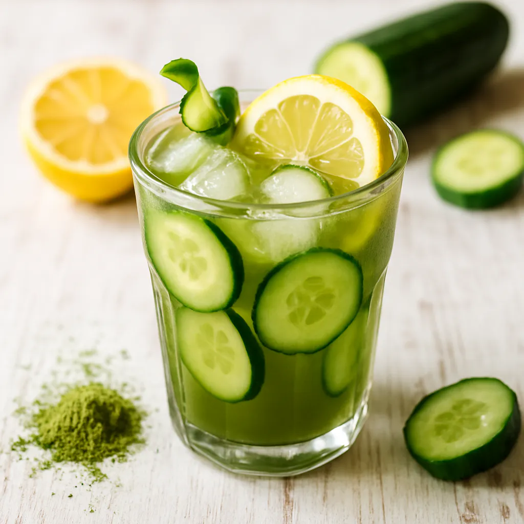 Erfrischender Gurken-Matcha-Eistee mit Zitrone