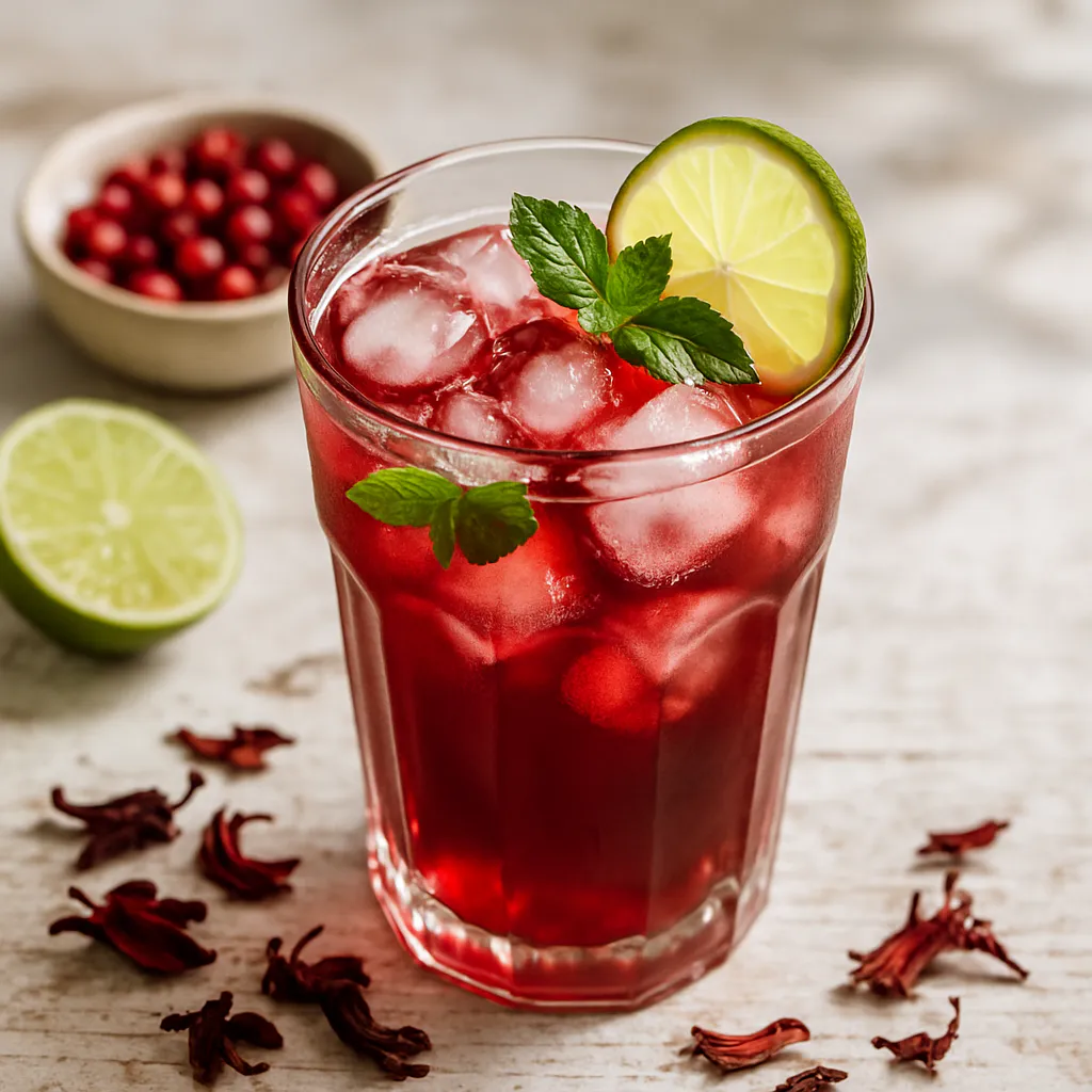 Exotischer Hibiskus-Granatapfel-Drink
