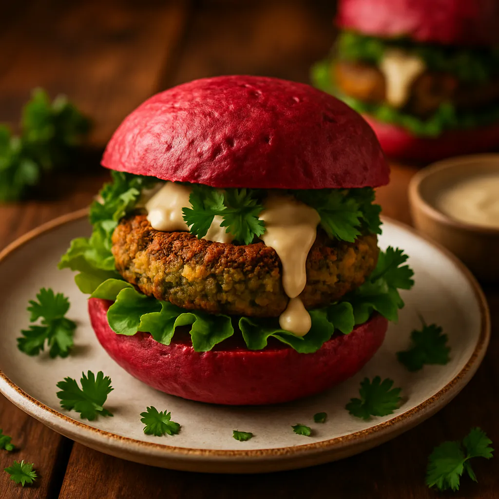 Falafel-Burger mit Rote-Bete-Buns und Tahini-Sauce
