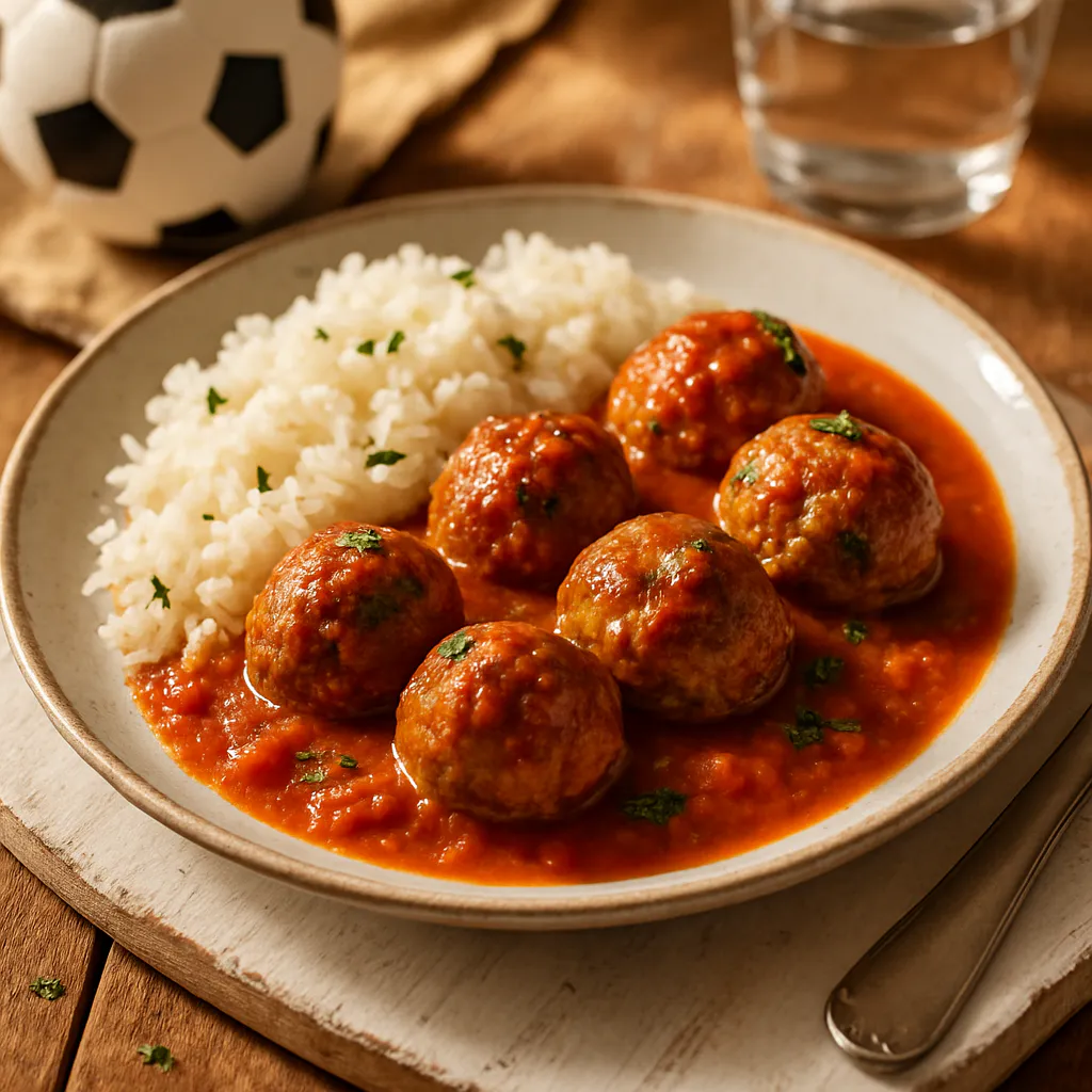 Fleischbällchen in Tomatensauce mit Reis