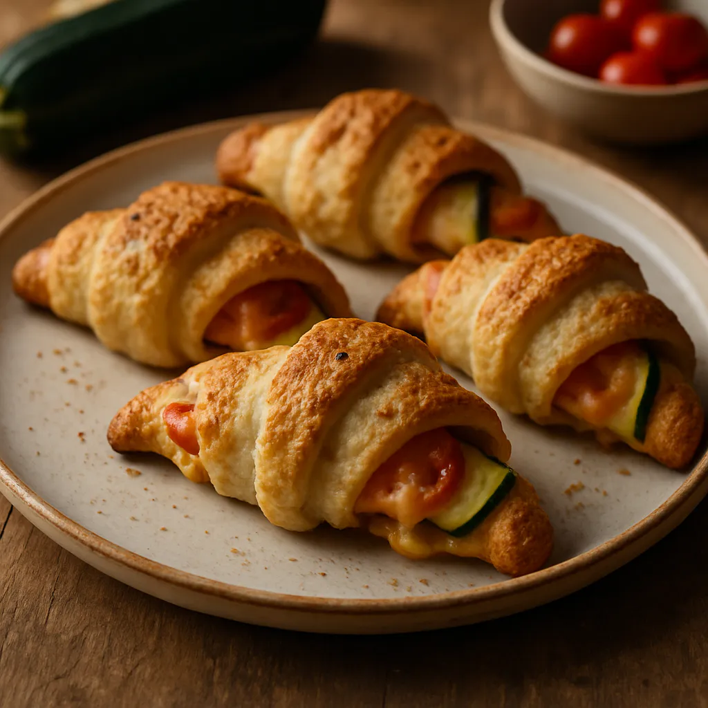 Gebackene Zucchini-Hörnchen mit Tomate und mildem Käse
