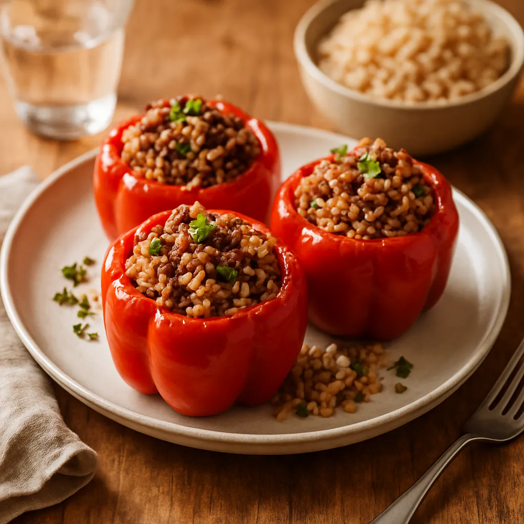 Gefüllte Paprika mit Reis und Hack