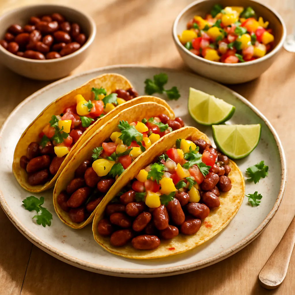 Geröstete Bohnen-Tacos mit Mango-Pico de Gallo