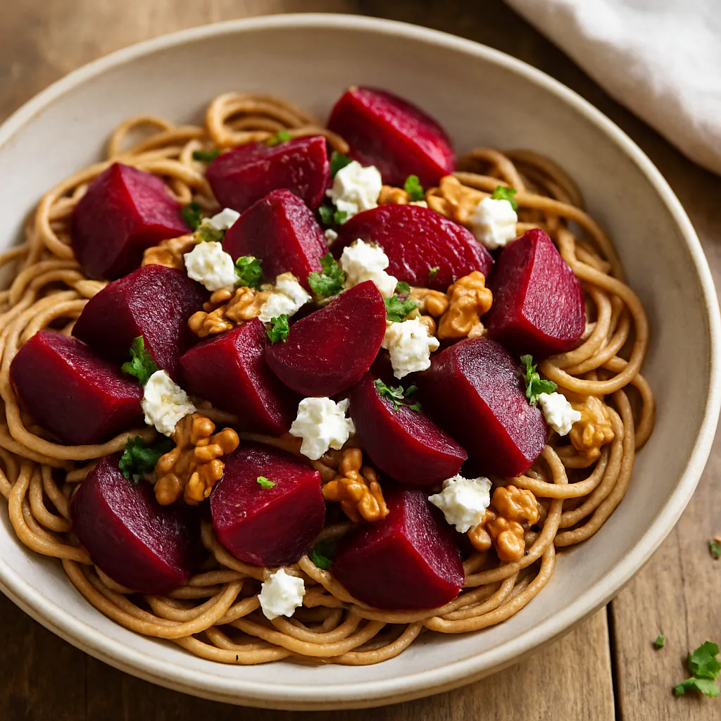 Geröstete Rüben-Pasta mit Feta und Walnüssen