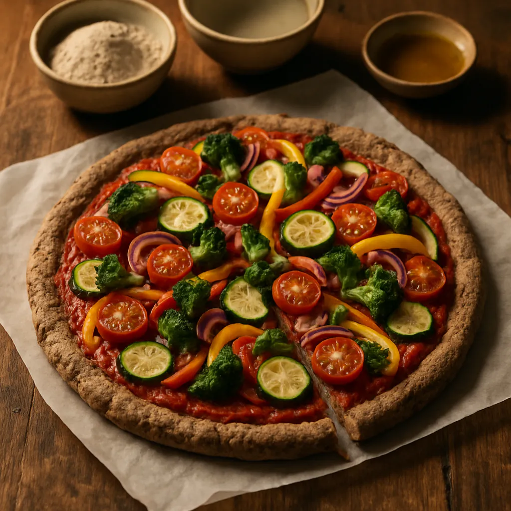 Glutenfreie Buchweizen-Pizza mit buntem Gemüsebelag