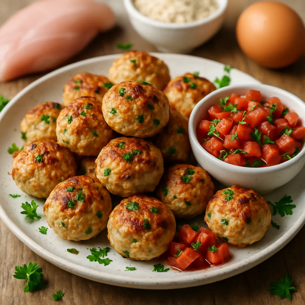 Hähnchen-Bällchen mit Kräutern und Tomatensalsa