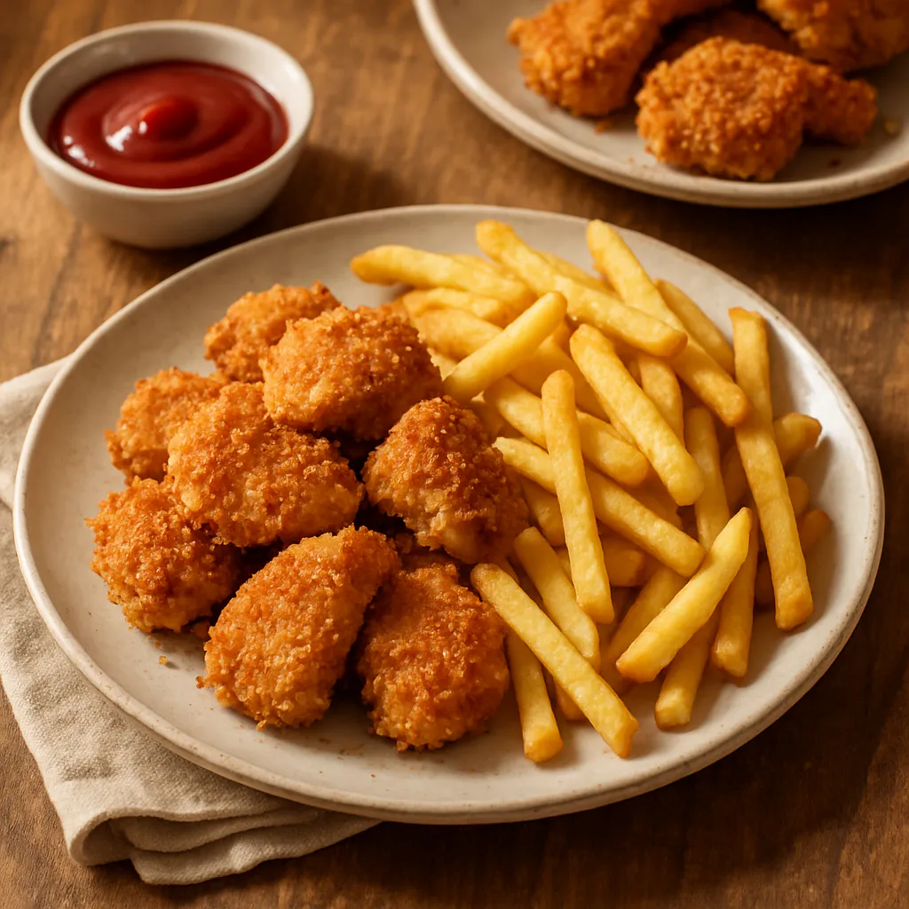 Hähnchen-Nuggets aus dem Ofen mit Pommes