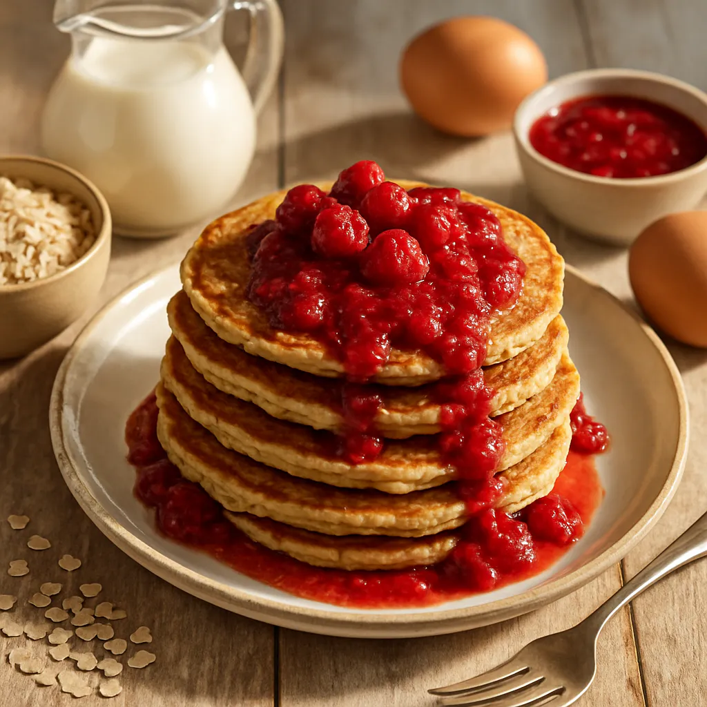 Hafer-Pfannkuchen mit Himbeer-Zimt-Sauce