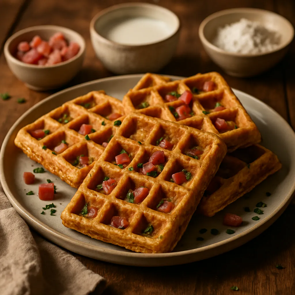 Herzhafte Ofen-Waffeln mit Schinken