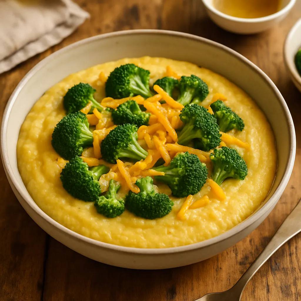 Herzhafte Polenta mit Brokkoli und Cheddar