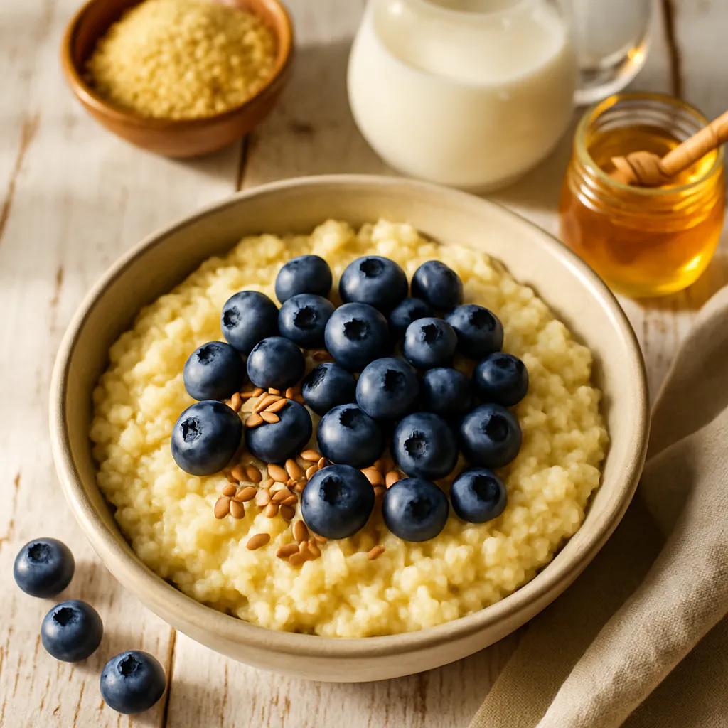 Hirse-Porridge mit Heidelbeeren und Leinsamen