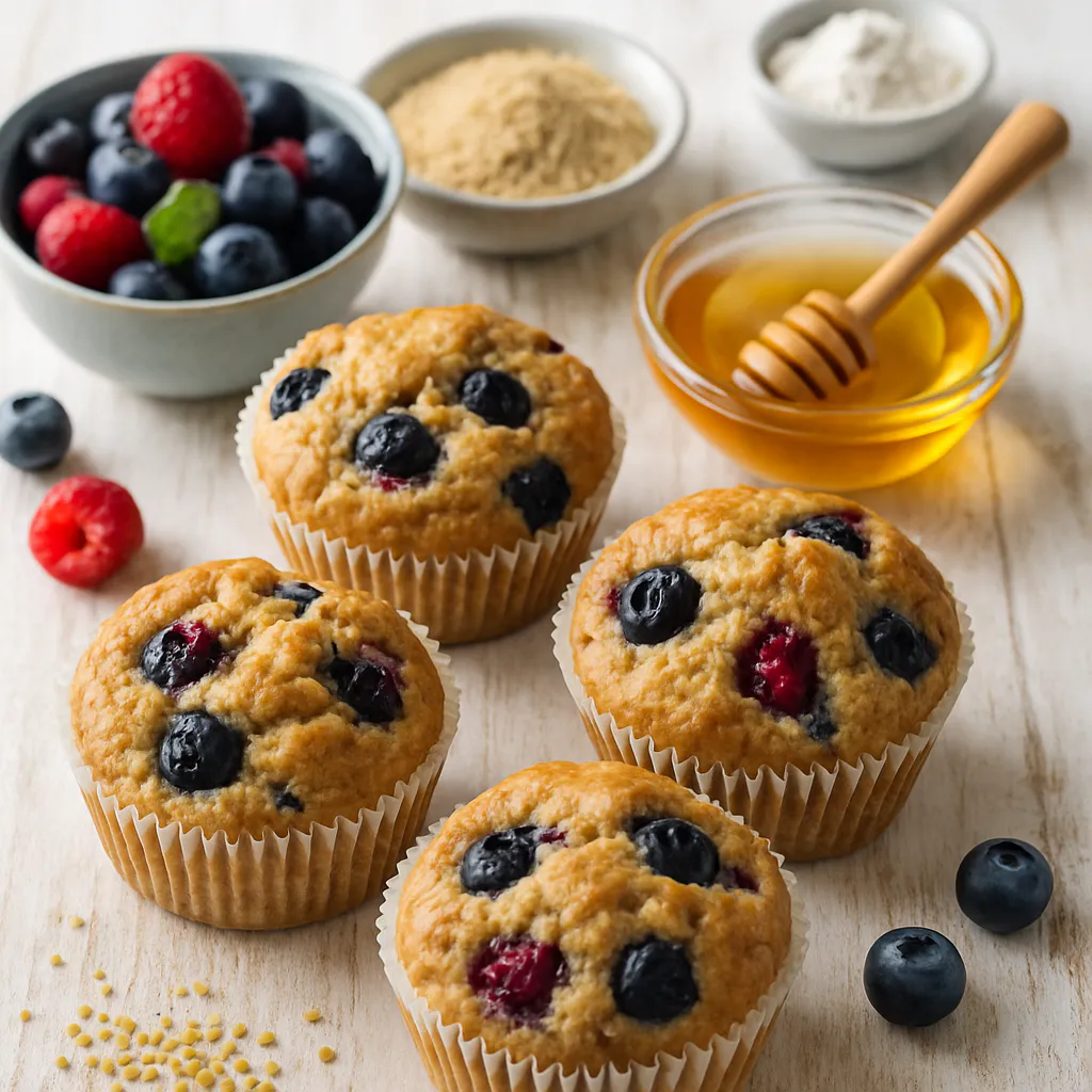 Hirsemuffins mit Beeren und Honig