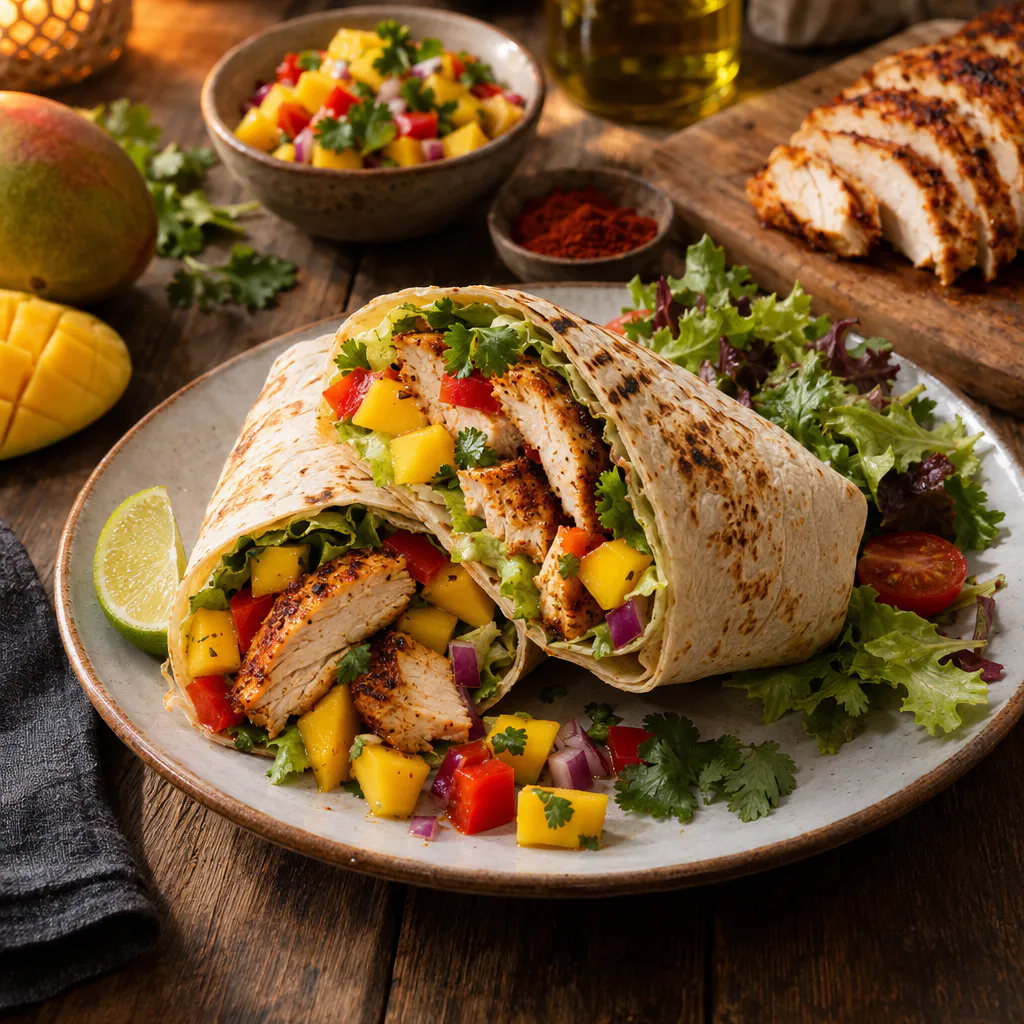 Hühnchen-Wrap mit Mangosalsa und Salat