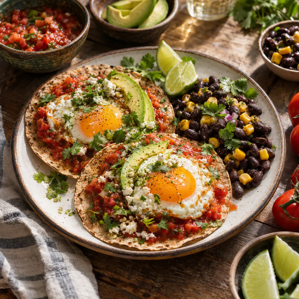 Huevos Rancheros mit Bohnen und Mais