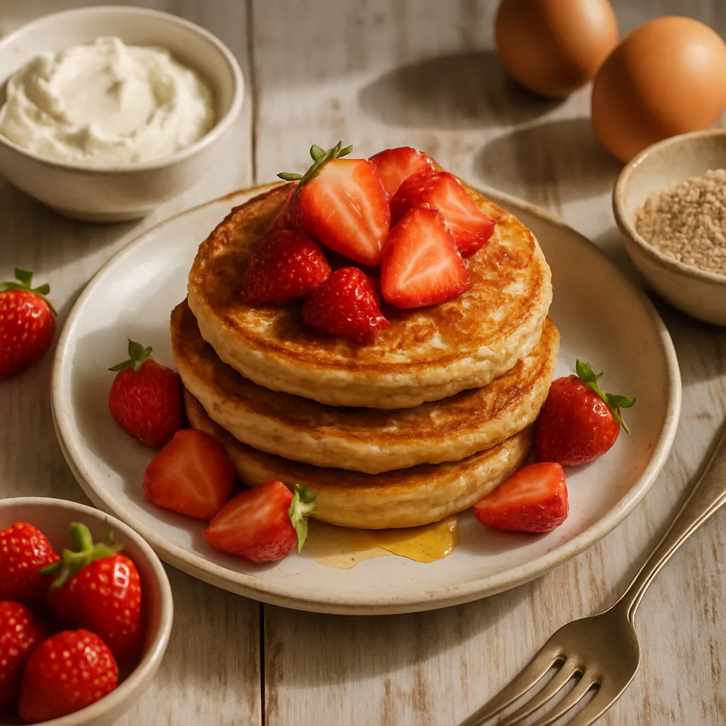 Italienische Ricotta-Pfannkuchen mit Erdbeeren