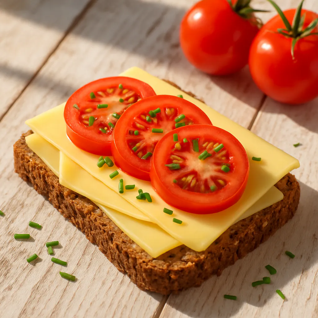 Käsebrot mit Tomate und Schnittlauch