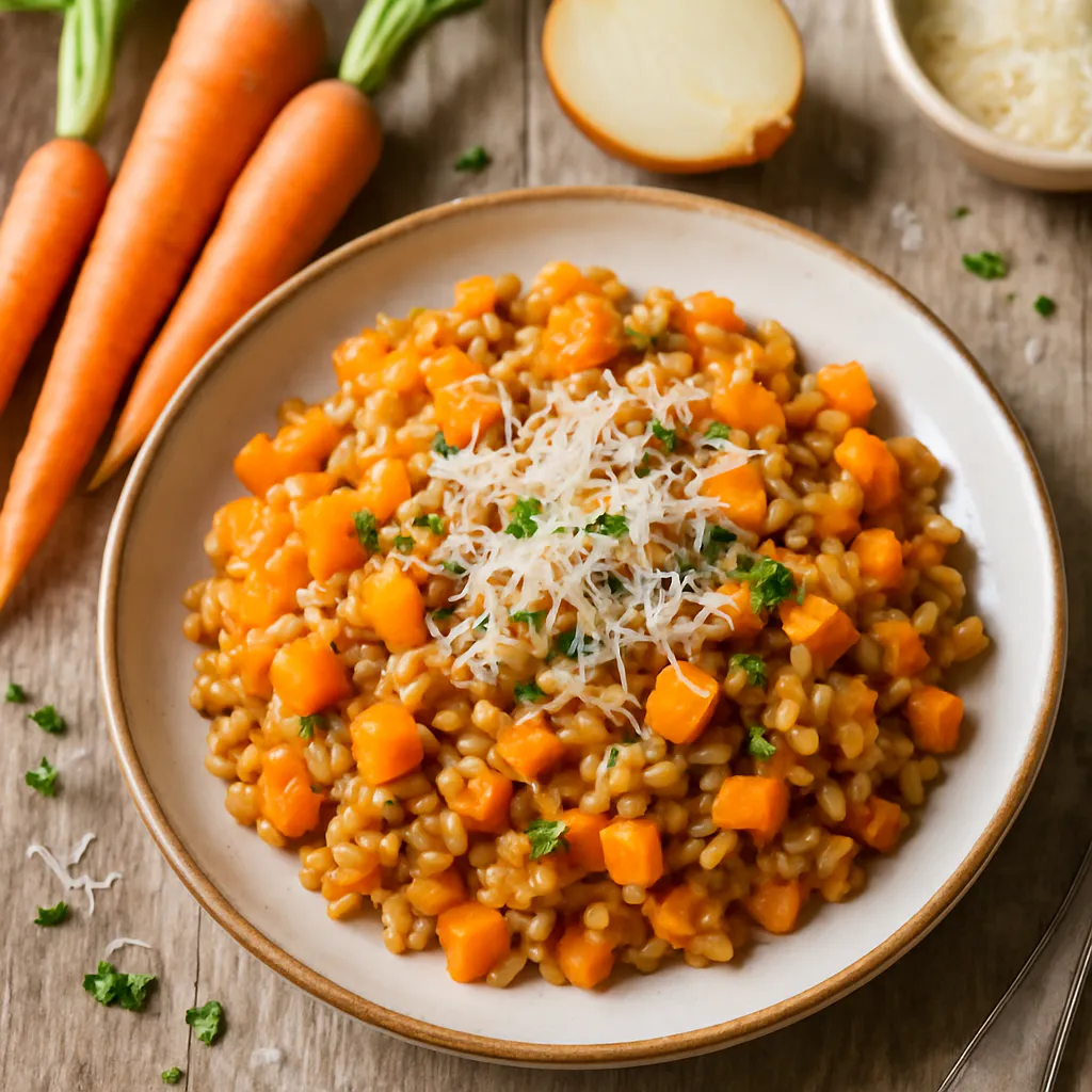 Karotten-Dinkel-Risotto mit Parmesan