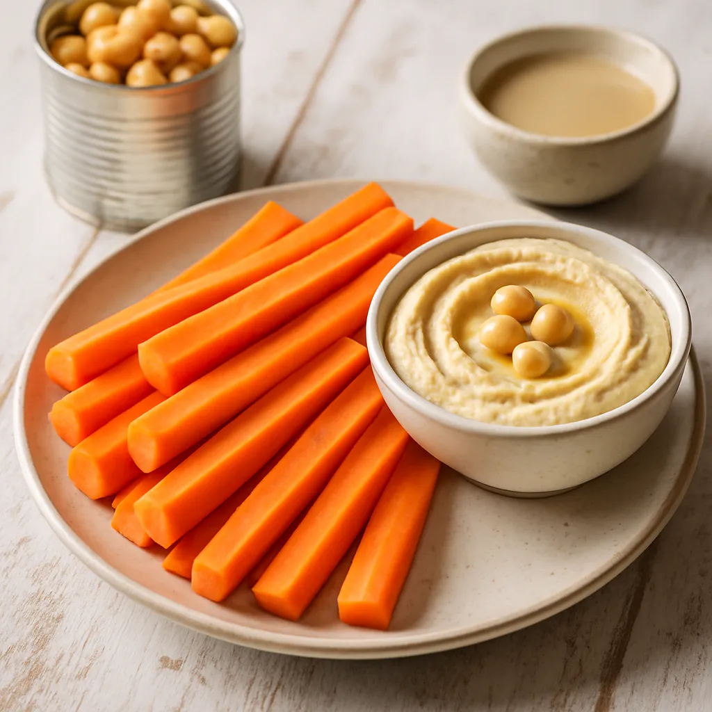 Karotten-Sticks mit mildem Hummus