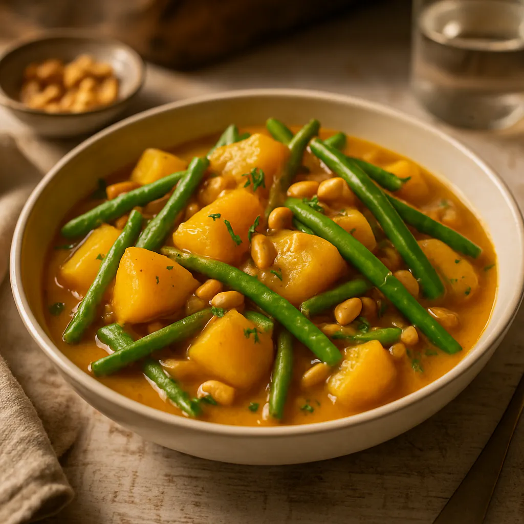 Kartoffel-Curry mit grünen Bohnen und Erdnüssen