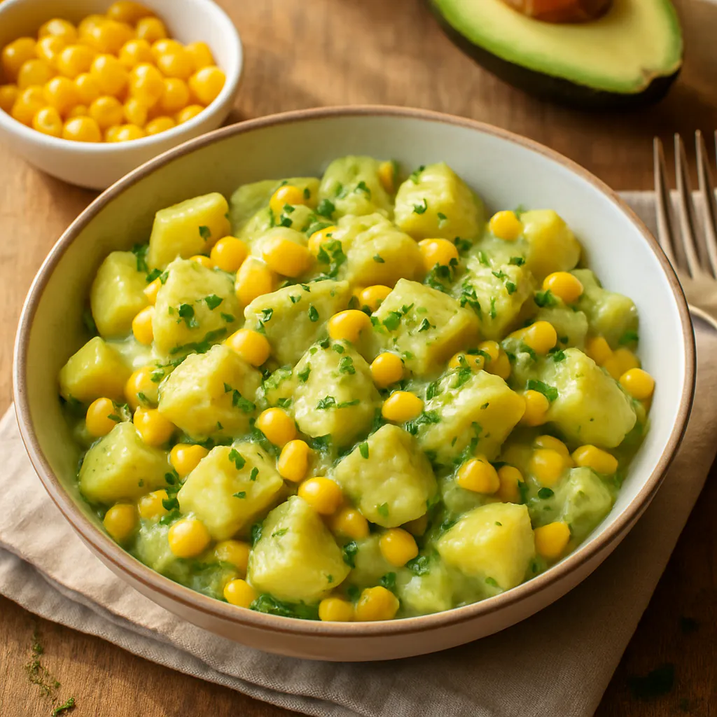 Kartoffel-Mais-Salat mit Avocado-Dressing