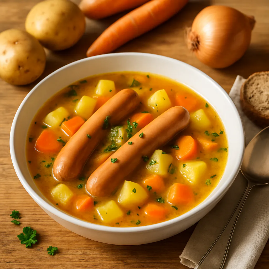 Kartoffel-Möhren-Suppe mit Würstchen