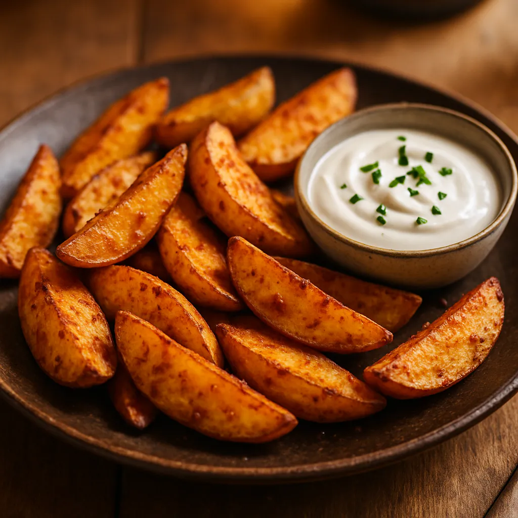 Kartoffelspalten mit Sauerrahm-Dip