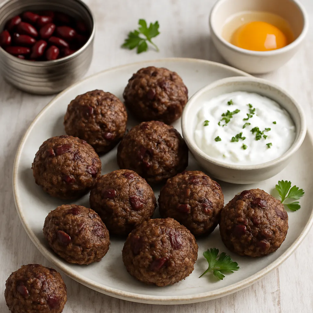 Kidneybohnen-Hackbällchen mit Joghurt-Dip