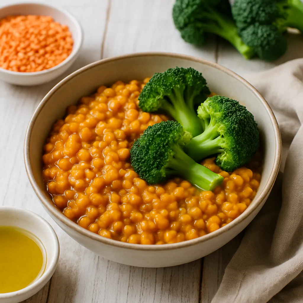 Kinderfreundliche Linsen-Curry-Brokkoli-Bowl