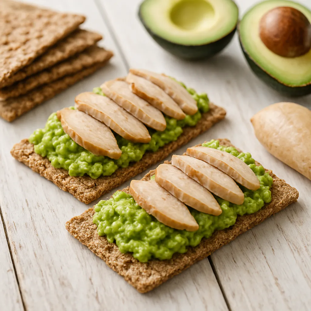 Knäckebrot mit Avocado und Hähnchen
