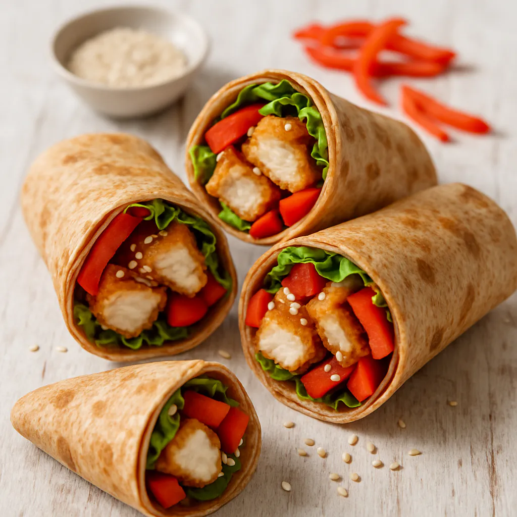 Knusprige Hähnchen-Wraps mit Paprika und Sesam