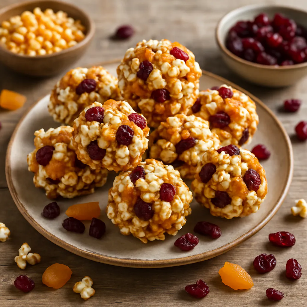 Knusprige Popcorn-Balls mit Trockenfrüchten