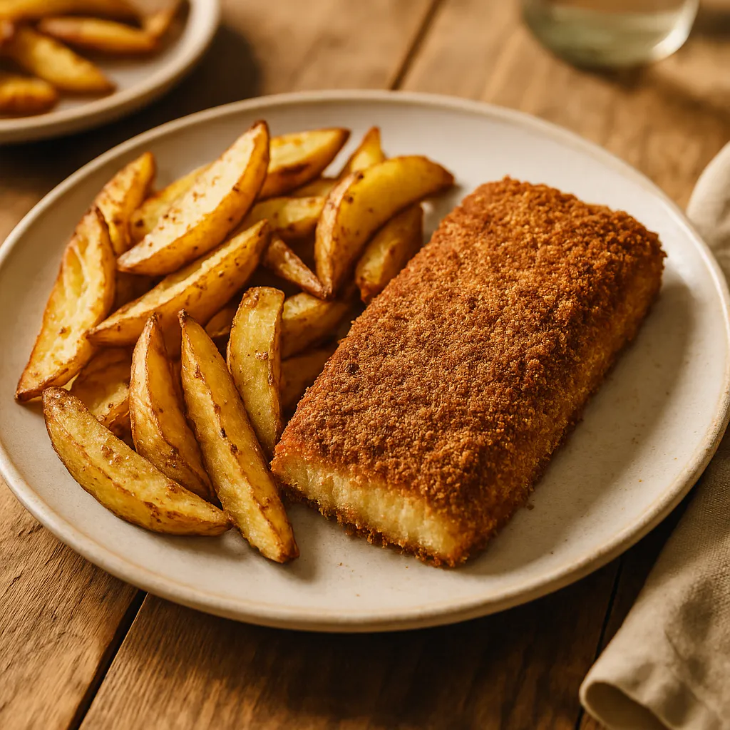 Knuspriges Fischfilet mit Ofenpommes