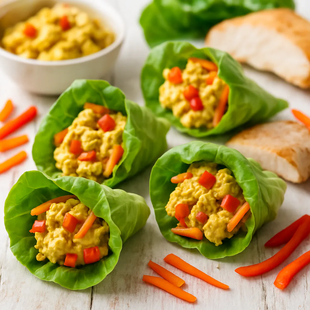 Kopfsalat-Rollen mit Hühnchen-Curry-Füllung