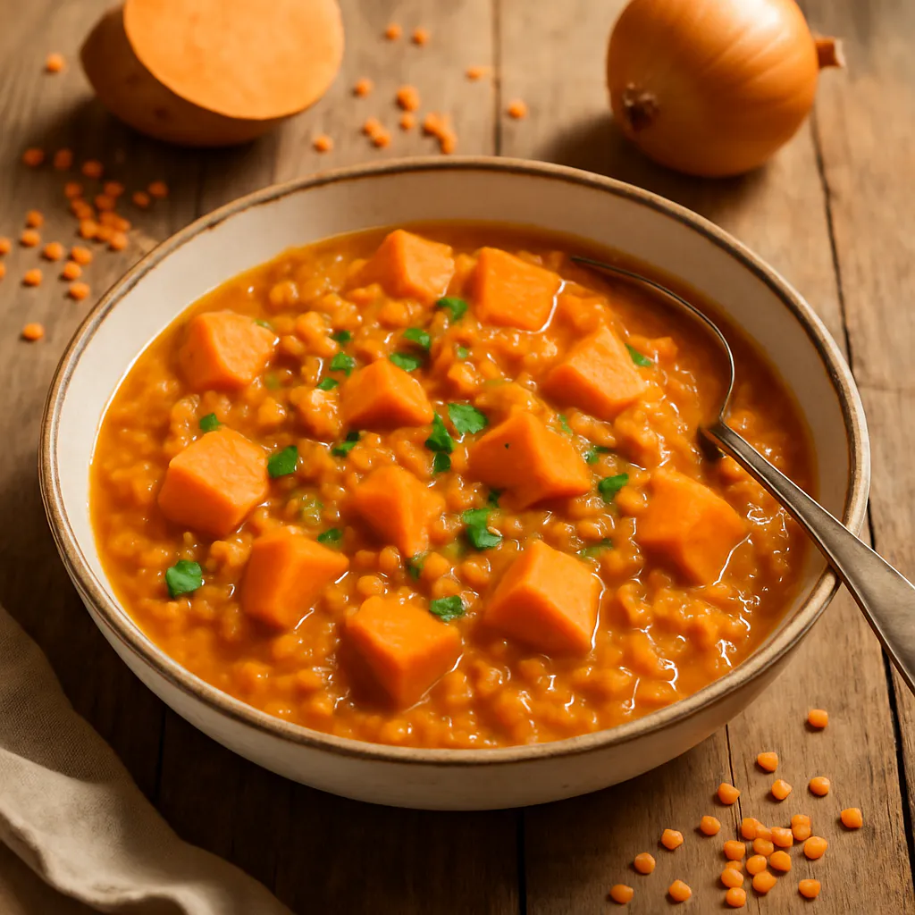 Linsen-Curry mit Süßkartoffeln und Kokosmilch