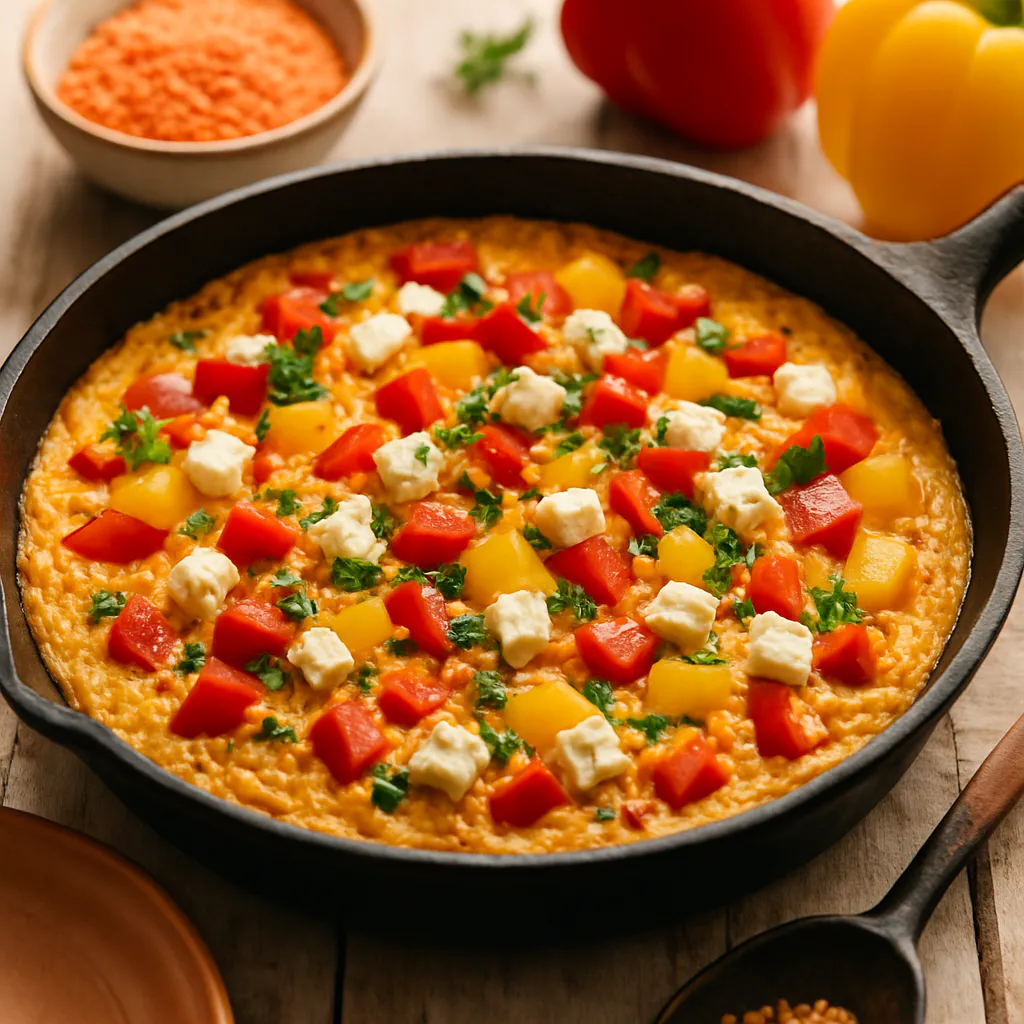 Linsen-Frittata mit buntem Gemüse und Feta