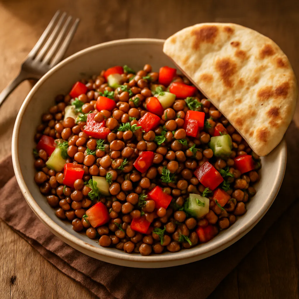 Linsensalat mit Fladenbrot