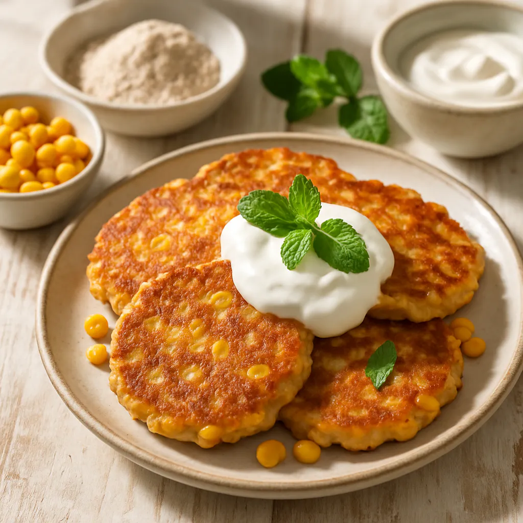 Mais-Pancakes mit Joghurt und frischer Minze