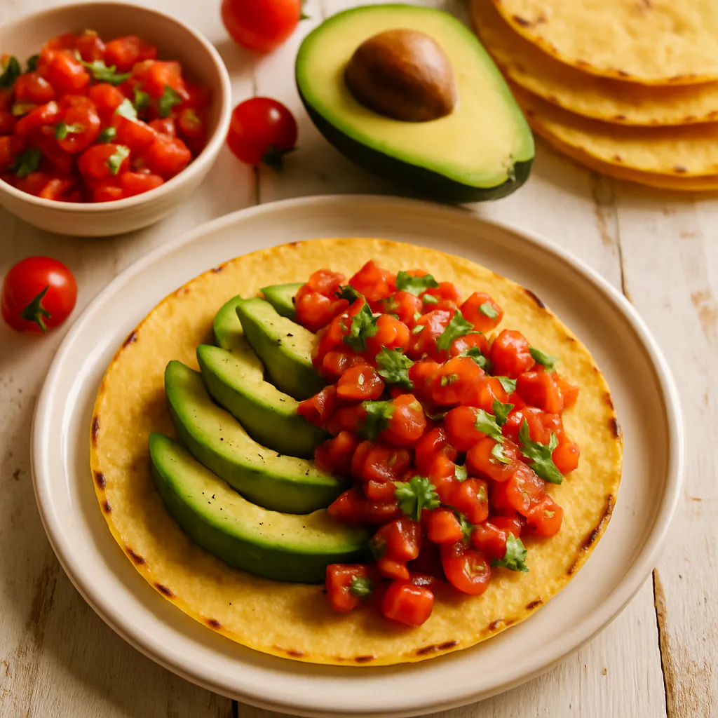 Mais-Tortilla mit Avocado und Tomatensalsa